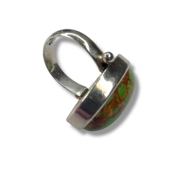 Vintage Green Copper Turquoise Sterling Silver Ring Size 5 - Picture 7 of 8